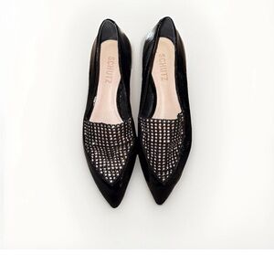 SCHUTZ Black and Silver Embellished Flats